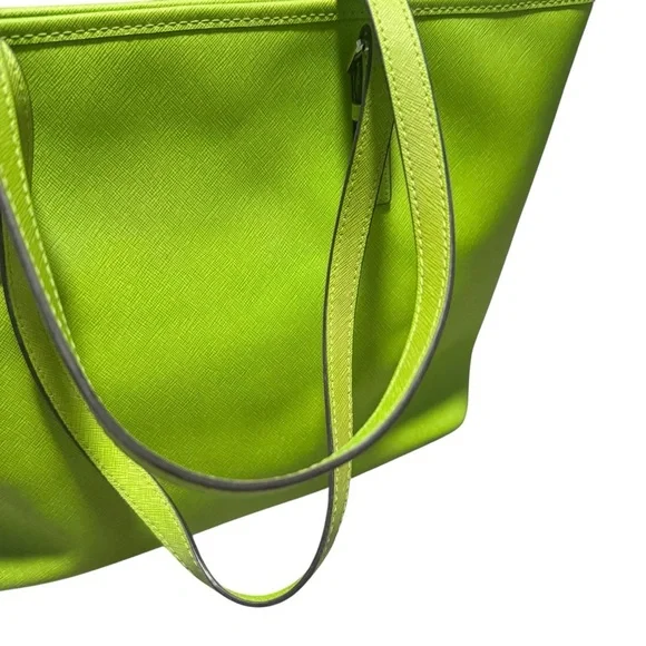 Michael Kors Saffiano Leather Jet Set Tote Lime Green Shoulder Bag - Picture 6 of 10